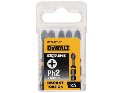 5 x Dewalt DT7998T-QZ Impact Torsion Bits PH2 x 50mm DEWDT7998TQZ