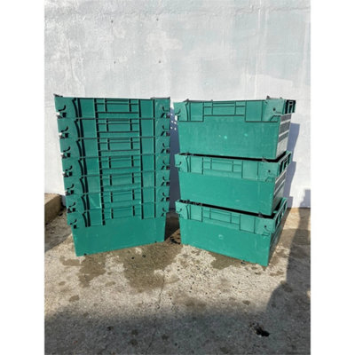 5 x Extra Deep Bail Arm Crates Plastic Stacking Warehouse Boxes 60 x 40 ...