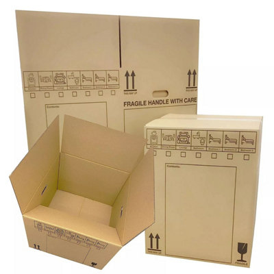 5 x Extra Large 21 x 21 x 16" Printed House Removal Strong Cardboard Boxes With Carry Handles
