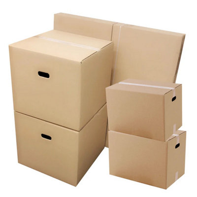 5 x Extra Large Size (21x21x16") Plain House Removal Cardboard Boxes With Carry Handles
