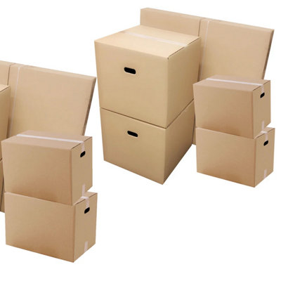 5 x Extra Large Size (21x21x16") Plain House Removal Cardboard Boxes With Carry Handles