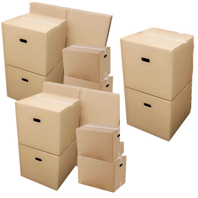 5 x Extra Large Size (21x21x16") Plain House Removal Cardboard Boxes With Carry Handles - 4