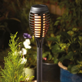 5 x Flaming Torch Solar Powered Stake Lights - Flame-Effect Outdoor Patio, Decking, Pathway Lighting - Each H47 x 7.4cm Diameter