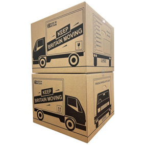 5 x Giant Cardboard Storage Packing Moving House Boxes with Carry Handles and Room List 52cm x 52cm x 40cm