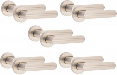 5 x Golden Grace Modern Lima Knurled Design Satin Nickel Door Handles
