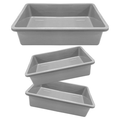 5 x Grey Rectangular Multipurpose Household Tray With Textured Grooved ...