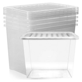 5 x Heavy Duty Multipurpose 80 Litre Home Office Clear Plastic Storage Containers With Lids