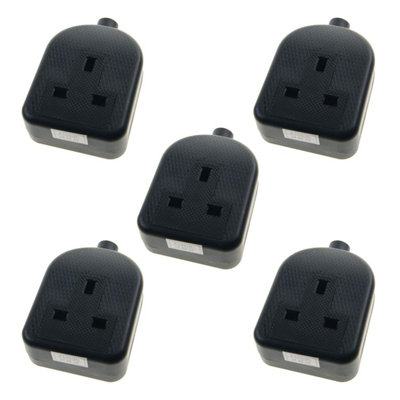 5 x High Impact 1 Gang Trailing Extension Socket, without Plug and Cable, 13A, Black