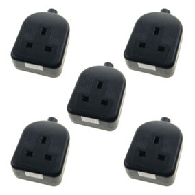 5 x High Impact 1 Gang Trailing Extension Socket, without Plug and Cable, 13A, Black