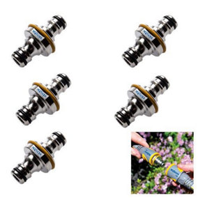5 x Hozelock 2044 Pro Metal Double Ended Male Garden Hose Pipe End Connector