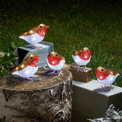 5 x InLit Mini Robin Ornaments - Battery Powered Indoor Outdoor ...