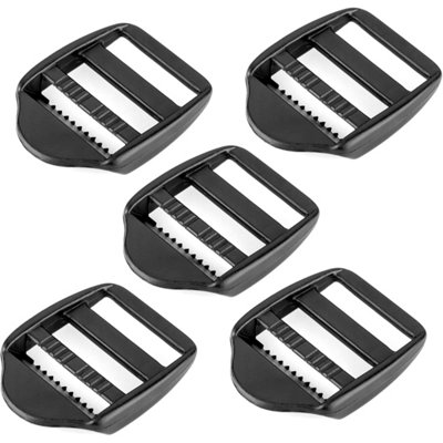 5 x Ladderlock Rucksack Sliders Buckles for 40 mm / 1.57" Webbing Strap, Black, Plastic