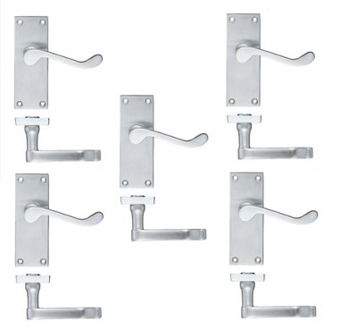 5 x Pairs of Victorian Scroll Satin Brushed Chrome Lever Latch Door Handles 120mm Long - Golden Grace