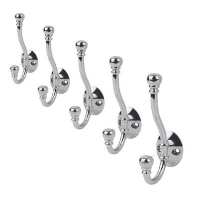 5 x Polished Chrome Metal Hat and Coat Hooks, Door Robe Dress Antique Ball End