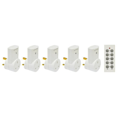 5 x Remote Control Plug-In Wall Sockets with 30m Range - Perfect for Hard to Reach Mains Socket or People with Limited Mobility