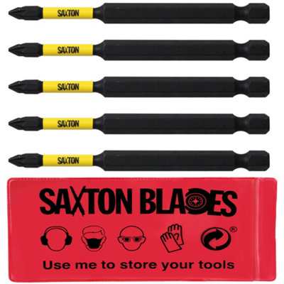 5 x Saxton 89mm PZ1 Magnetic Impact Screwdriver Driver Bits Set Pozi Pozidriv Heavy Duty