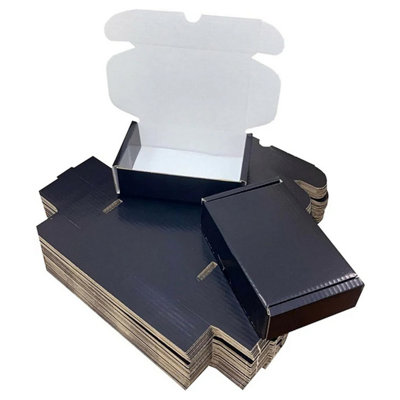 5 x Shiny Black (6" x 4" x 1.5") Coloured Cardboard Postal Shipping Mailing Die Cut Boxes