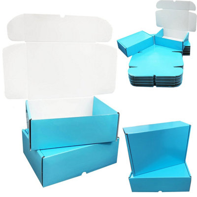 5 x Shiny Light Blue (10" x 7" x 3") Coloured Cardboard Postal Shipping Mailing Die Cut Boxes - 3