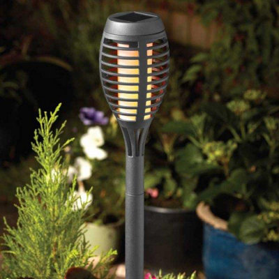5 x Smart Garden Slate Grey Solar Party Flaming Torch Light Stake Lantern LED