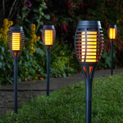 5 x Smart Garden Slate Grey Solar Party Flaming Torch Light Stake Lantern LED - 3