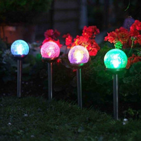 5 x Smart Garden Solar Colour Changing Rainbow Crackle Globe Orb Garden Lights