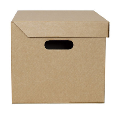 5 x Strong Brown Easy To Carry Storage Archive Boxes 15x12x9 With Hinged Lids - 3