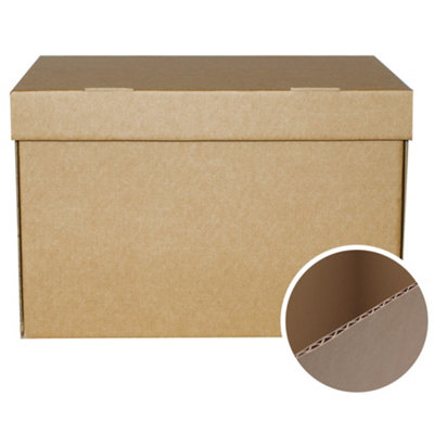5 x Strong Brown Easy To Carry Storage Archive Boxes 15x12x9 With Hinged Lids - 4