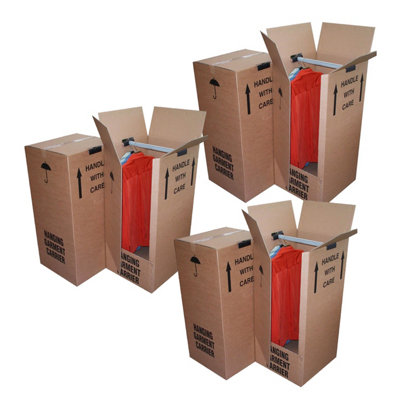 5 x Strong Double Wall Cardboard Wardrobe Boxes With Hanging Rails