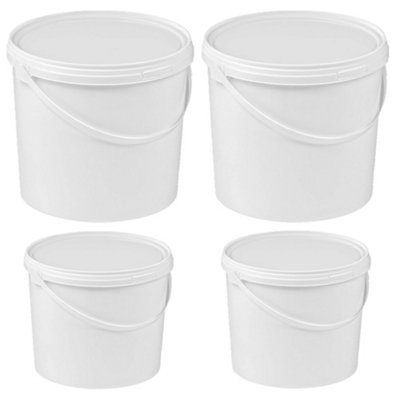 5 x Strong Heavy Duty 15L White Multi-Purpose Plastic Storage Buckets With Lid & Handle