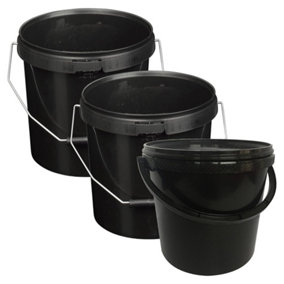 5 x Strong Heavy Duty 25L Black Multi-Purpose Plastic Storage Buckets With Lid & Handle