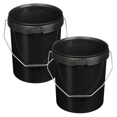 5 x Strong Heavy Duty 25L Black Multi-Purpose Plastic Storage Buckets With Lid & Handle
