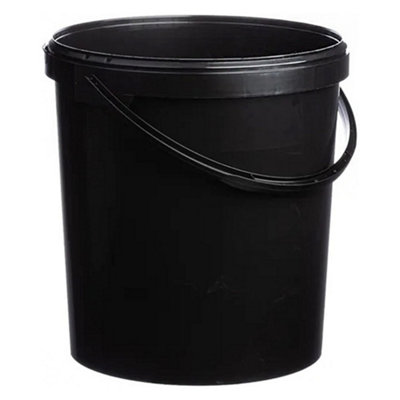 5 x Strong Heavy Duty 25L Black Multi-Purpose Plastic Storage Buckets With Lid & Handle