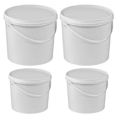 5 x Strong Heavy Duty 25L White Multi-Purpose Plastic Storage Buckets With Lid & Handle