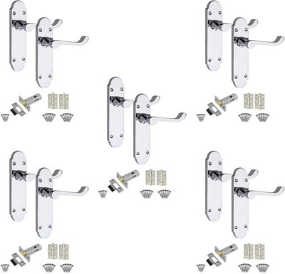5 x Victorian Epsom Design Scroll Handle Ball Bearing Hinges and Latch Set