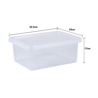 5 x Wham Crystal 17L Stackable Plastic Storage Box & Lid Clear