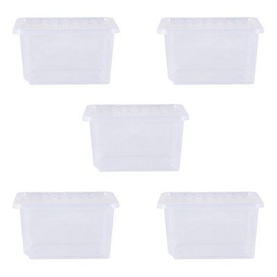 5 x Wham Crystal 28L Stackable Plastic Storage Box & Lid Clear - 4