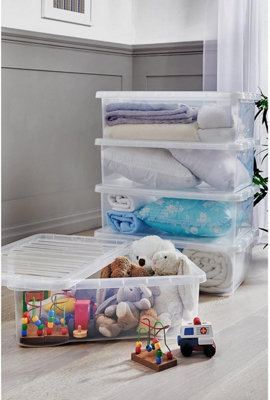 5 x Wham Crystal 32L Stackable Plastic Storage Box & Lid Clear