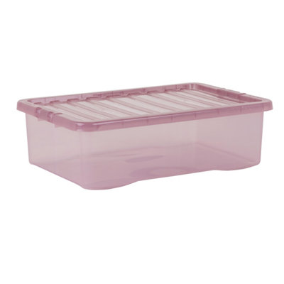 5 x Wham Crystal 32L Stackable Plastic Storage Box & Lid Tint Dusky Orchid - 3