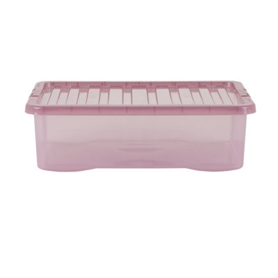 5 x Wham Crystal 32L Stackable Plastic Storage Box & Lid Tint Dusky Orchid - 4