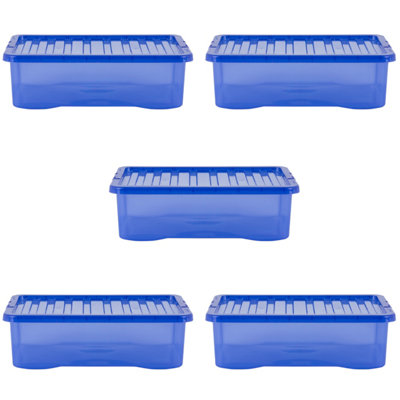 5 x Wham Crystal 32L Stackable Plastic Storage Box & Lid Tint Spectrum Blue