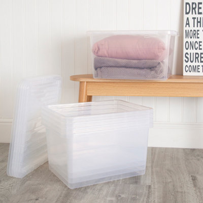 5 x Wham Crystal 37L Stackable Plastic Storage Box & Lid Clear DIY at B&Q