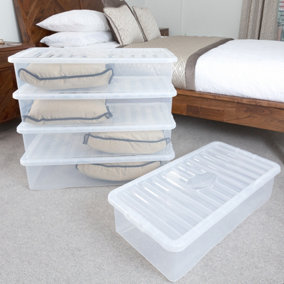 5 x Wham Crystal 42L U/bed Stackable Plastic Storage Box & Lid Clear