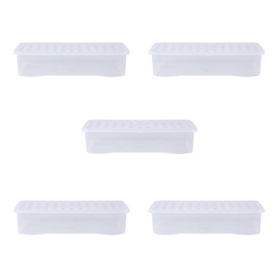5 x Wham Crystal 42L U/bed Stackable Plastic Storage Box & Lid Clear - 4