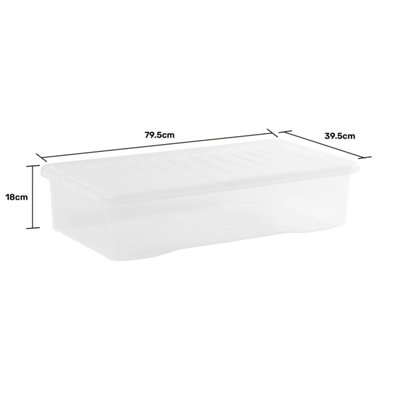 5 x Wham Crystal 42L U/bed Stackable Plastic Storage Box & Lid Clear - 5