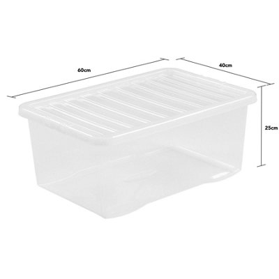 5 x Wham Crystal 45L Stackable Plastic Storage Box & Lid Clear