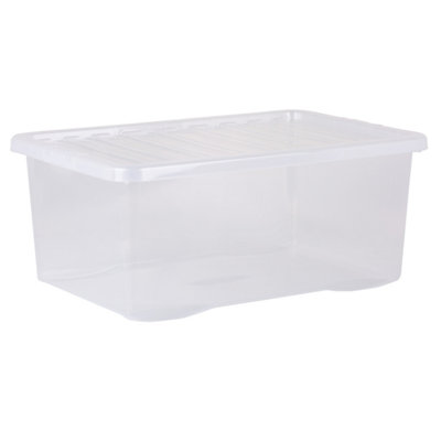 5 x Wham Crystal 45L Stackable Plastic Storage Box & Lid Clear