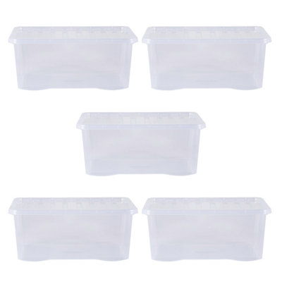5 x Wham Crystal 45L Stackable Plastic Storage Box & Lid Clear - 4