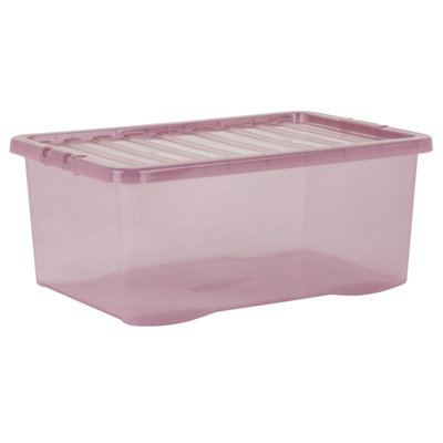 5 x Wham Crystal 45L Stackable Plastic Storage Box & Lid Tint Dusky Orchid