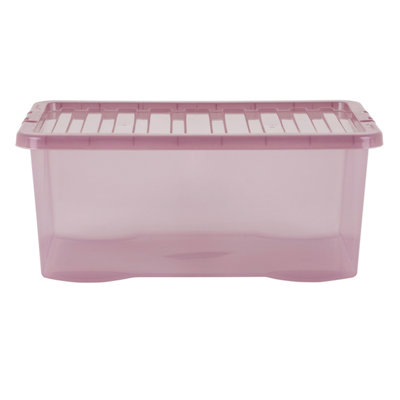 5 x Wham Crystal 45L Stackable Plastic Storage Box & Lid Tint Dusky Orchid - 3