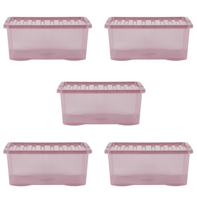 5 x Wham Crystal 45L Stackable Plastic Storage Box & Lid Tint Dusky Orchid - 4